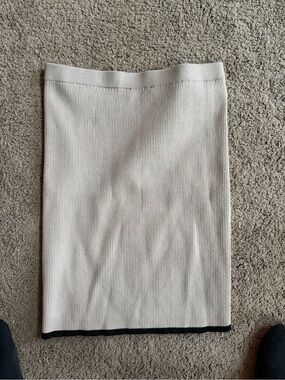 Cream Ribbed Mini Skirt with Contrast Hem
